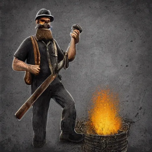 Image similar to Retro coal miner with a long beard coal mining for Bitcoin coins with a pickaxe. Extremely detailed. Award winning digital art. Intense.