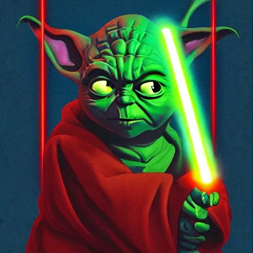 evil yoda, red power, dark background, artwork by john, Stable Diffusion