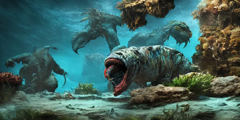 Image similar to underwater enviroment with a Melanocetus johnsonii boss creature , unreal 5, hyperrealistic, realistic, photorealistic, dynamic lighting, highly detailed, cinematic landscape, studio landscape, studio lighting