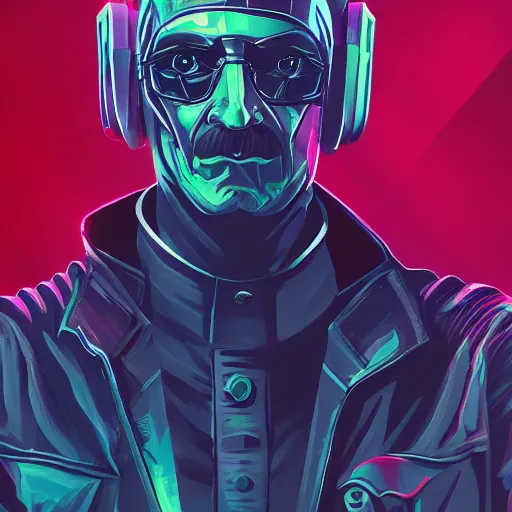 Prompt: cyberpunk neville chamberlain as the leader of a futuristic communist nation, cybernetics, sharp lines, digital, artstation, colored in