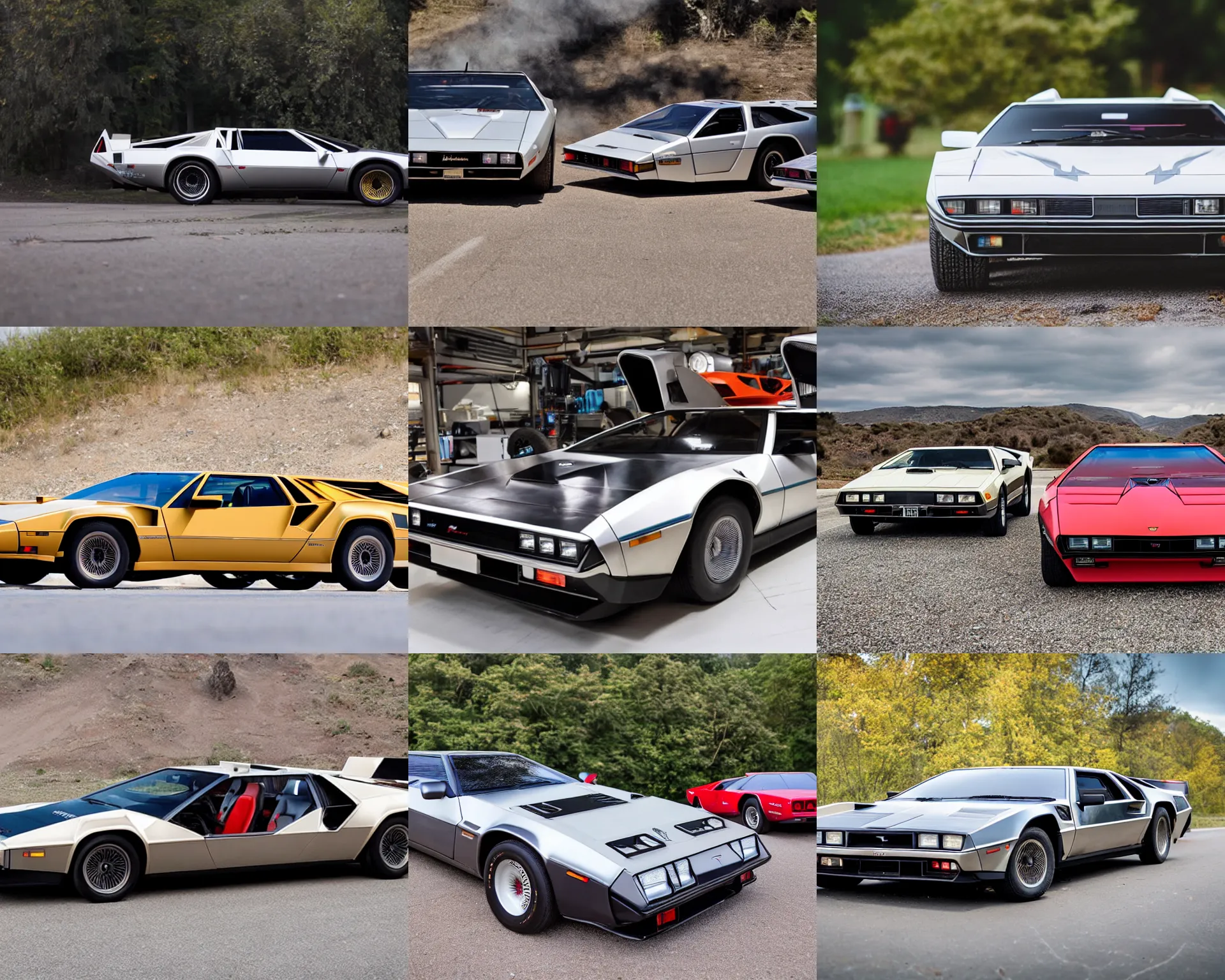 Prompt: a single firebird trans - am, delorean and lamborghini countach hybrid, dslr