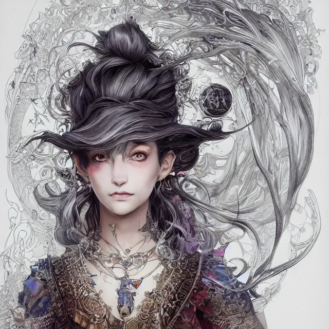 Image similar to the portrait of the lawful evil sorceress personified as an absurdly beautiful, graceful, elegant, sophisticated, young woman, an ultrafine hyperdetailed illustration by kim jung gi, irakli nadar, intricate linework, bright colors, octopath traveler, final fantasy, unreal engine 5 highly rendered, global illumination, radiant light, detailed and intricate environment