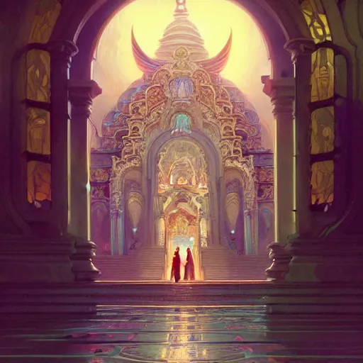 Prompt: beautiful Ameca temple of demon's, intricate, elegant, highly detailed, digital painting, artstation, concept art, smooth, sharp focus, illustration, art by artgerm and greg rutkowski and alphonse mucha and loish and WLOP