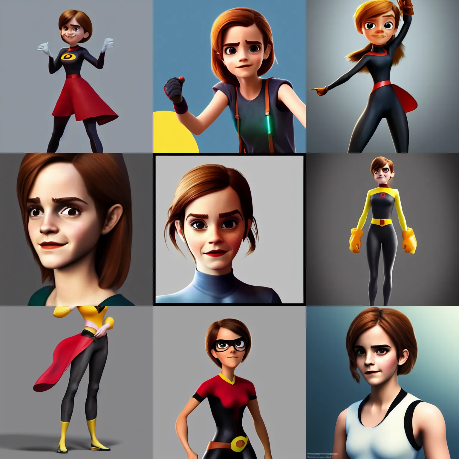 Prompt: emma watson as a pixar character cgsociety trending on artstation helen parr from the incredibles cgsociety trending on artstation render blender behance superhero