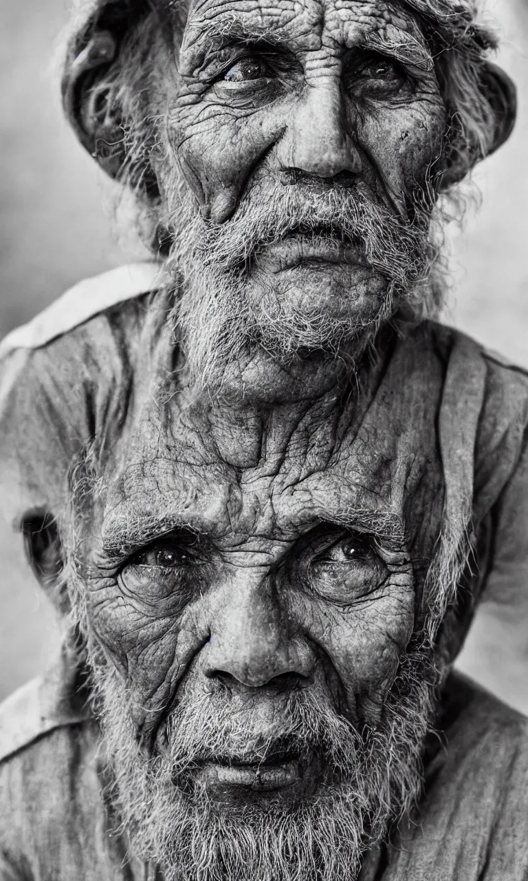 Image similar to an ancient man, extreme wrinkles, time weighs heavily, old beyond his years