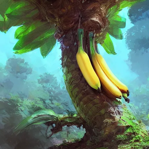 Prompt: tree that looks like banana, made by stanley artgerm lau, wlop, rossdraws, james jean, andrei riabovitchev, marc simonetti, yoshitaka amano, artstation, cgsociety