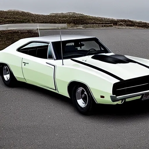 Image similar to hybrid car between 1 9 6 9 dodge charger and 1 9 6 9 camaro rs / ss and mini cooper