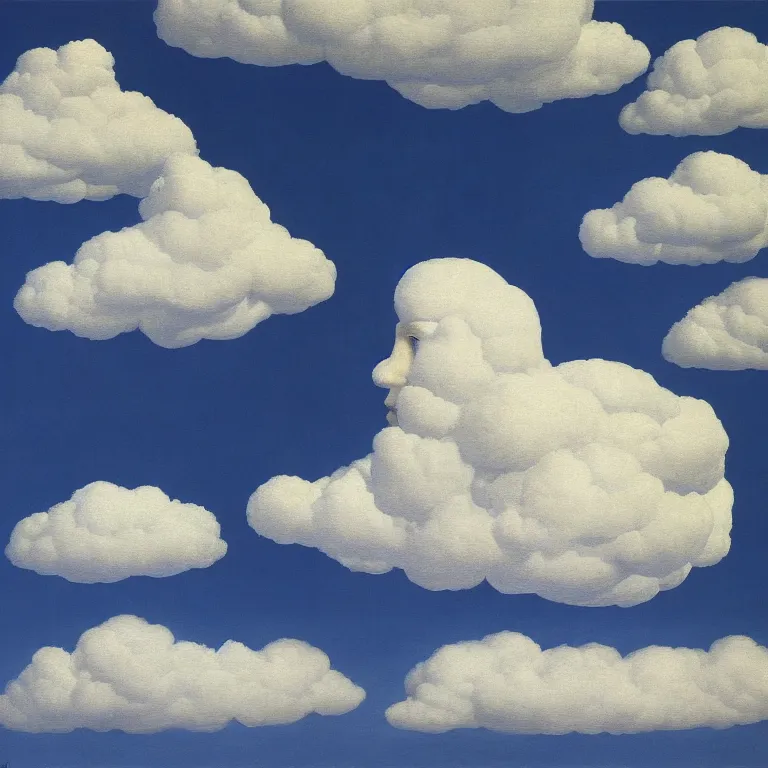 Image similar to cloud - man, by rene magritte, centered, detailed painting, hd, hq, high resolution, high detail, 4 k, 8 k