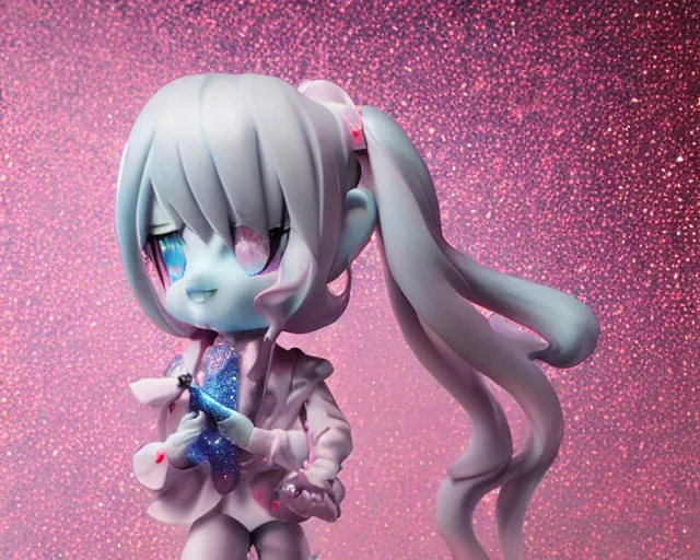 Image similar to James Jean isolated magical girl vinyl figure, figure photography, holographic undertones, glitter accents on the figure, anime stylized, high detail, ethereal lighting - H 640