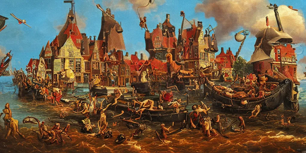 Image similar to refined dutch golden age oil painting pop surreal masterpiece in the style of robert williams,