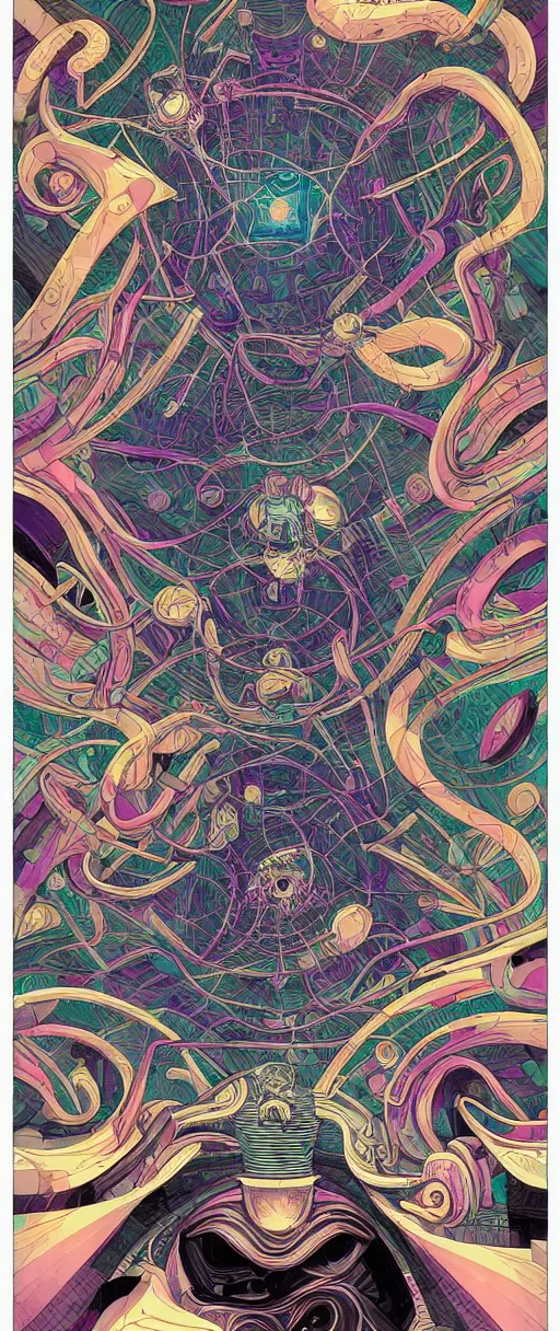 Image similar to egregious twisted turn of fate abstraction, centered award winning ink pen illustration, isometric abstract illustration by dan mumford, edited by craola, technical drawing by beeple and tooth wu, tiny details by artgerm and watercolor girl, symmetrically isometrically centered