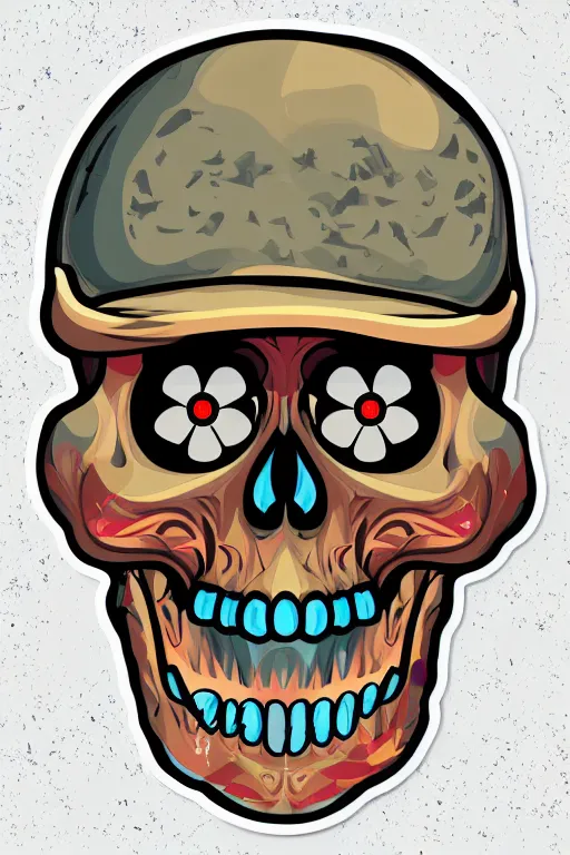 Image similar to A portrait of a skull that is a cowboy, sticker, colorful, illustration, highly detailed, smooth and clean vector curves, no jagged lines, vector art, smooth