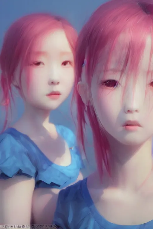 Prompt: 3d dark infrared octane render concept art by D. Jun, by Mo Xiang Tong Xiu, by Igarashi Daisuke, cute beauty portrait anime schoolgirls under dark pink and blue water. cute sad face. dramatic deep light, trending on artstation, oil painting.