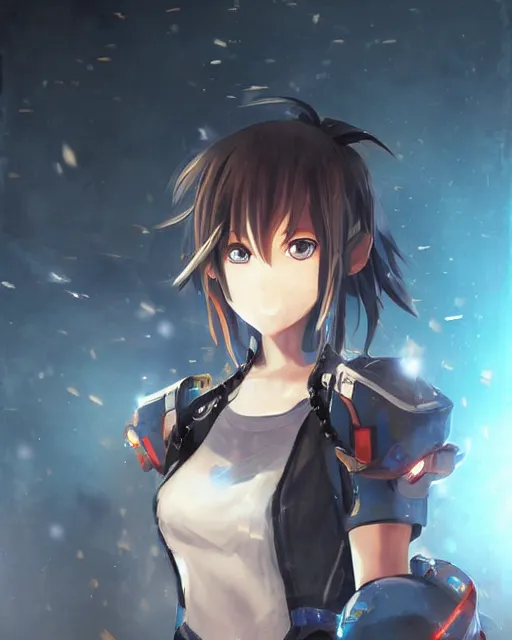 Image similar to portrait of anime girl in mechanic armor in night tokyo by makoto sinkai, perfect face, fine details