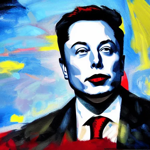 Image similar to painting of elon musk in the style of ryan gajda