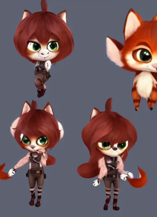 Image similar to female furry mini cute style, character adoptable, highly detailed, rendered, ray - tracing, cgi animated, 3 d demo reel avatar, style of maple story and zootopia, maple story gun girl, fox from league of legends chibi, soft shade, soft lighting