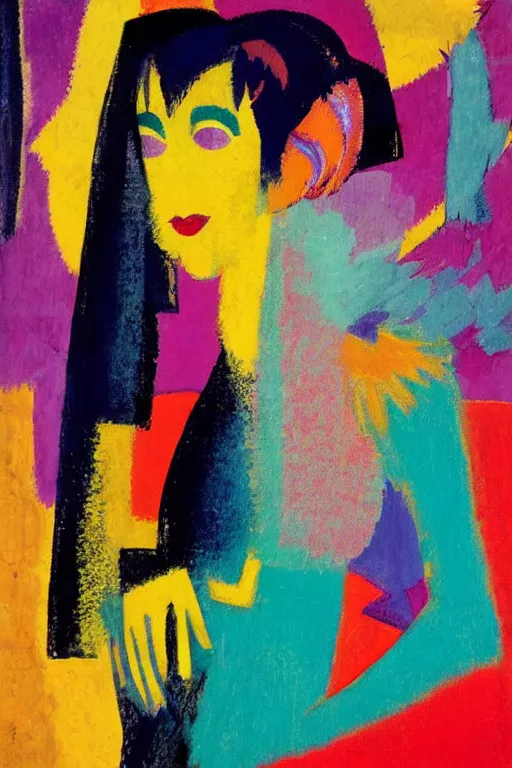 Prompt: girl in a dress, city morning, abstract, rich details, broken composition, coarse texture, visible strokes, colorful, Kirchner, Gaughan, Caulfield, Aoshima, Earle