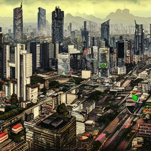 Prompt: panoramic view of cyberpunk são paulo, brazil, extremely detailed, semi-realistic digital art, cinematic, award-winning art