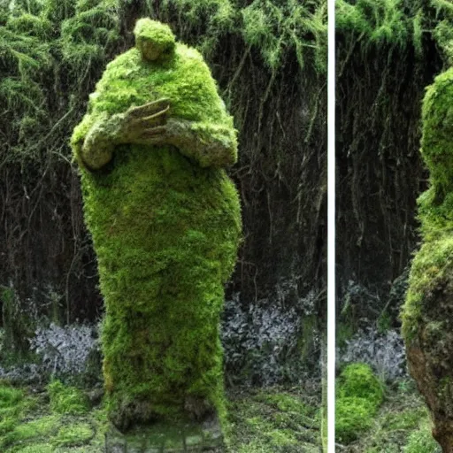 Prompt: a statue made of moss and flowers