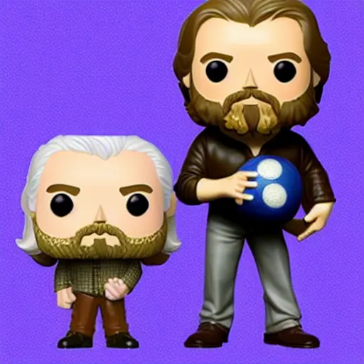 Prompt: The Dude Jeff Bridges holding bowling ball as a Funko Pop