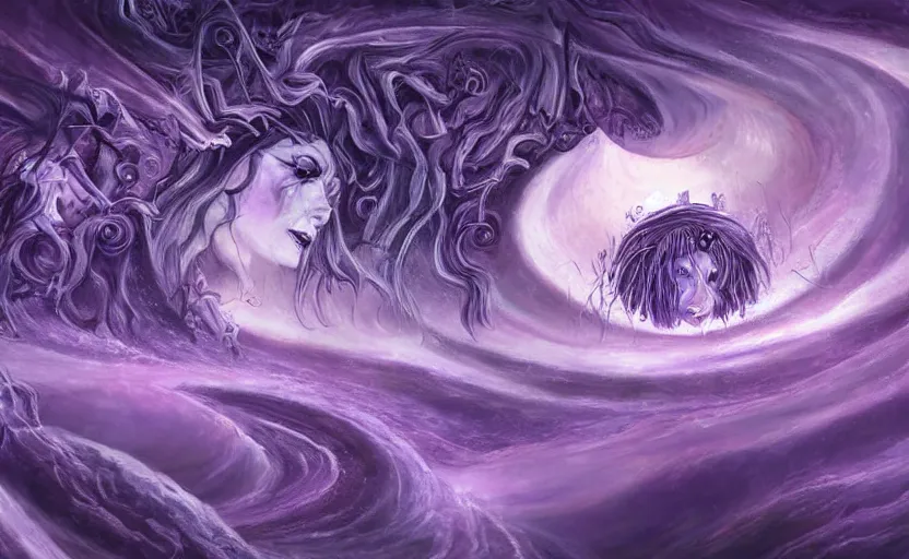 Image similar to the dream vortex consumes the hope of mankind, high fantasy, art, deviant art, painting, detailed, purple