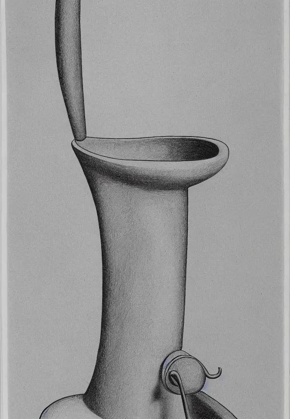 Image similar to a concept drawing of an upside down surrealist white urinal sculpture by marcel duchamp, dada, conceptual art