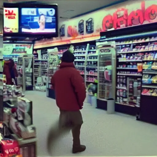 Image similar to cctv footage of yoshi robbing a convenience store