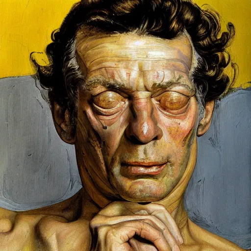 Image similar to high quality high detail painting by lucian freud and frank frazetta, hd, yellow