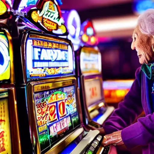 Image similar to an elderly person playing with a slot machine