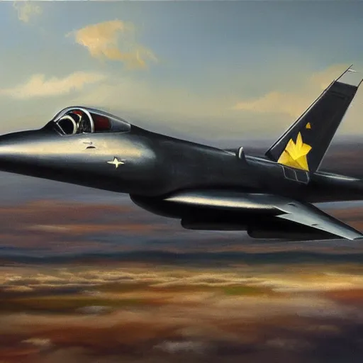 Prompt: oil painting of a military jet