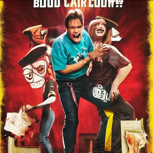 Prompt: blood bowl comedy movie poster starring jim carrey