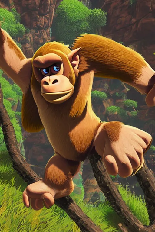 Image similar to an in game portrait of donkey kong from the legend of zelda breath of the wild, breath of the wild art style.