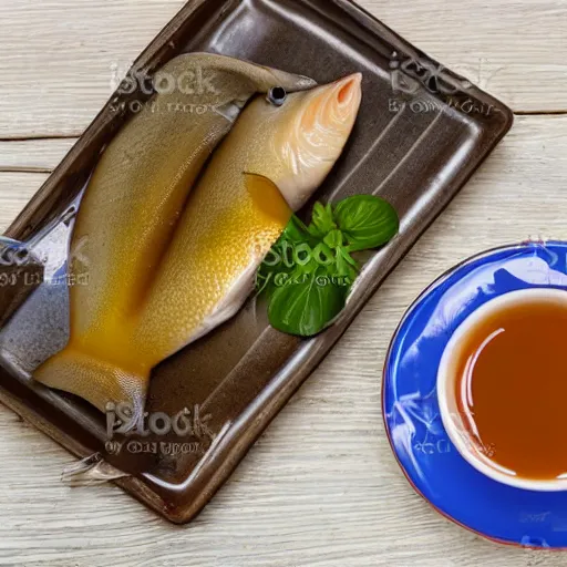 Image similar to a cup of fish tea, stock photo, food photography