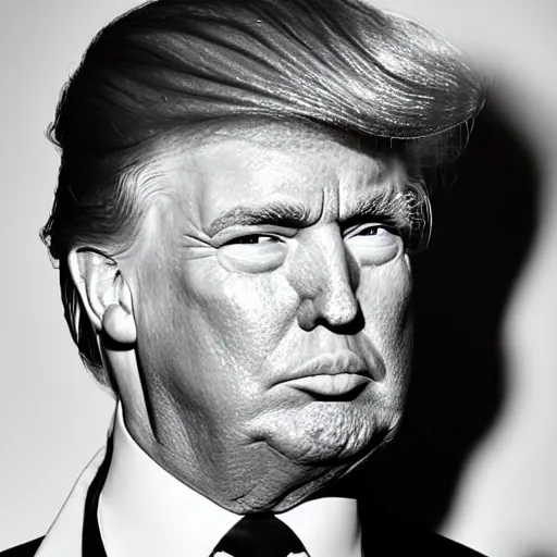 Prompt: press photo of donald trump, with a trendy hip hairstyle side burns fauxhawk gelled blue, soft studio lighting