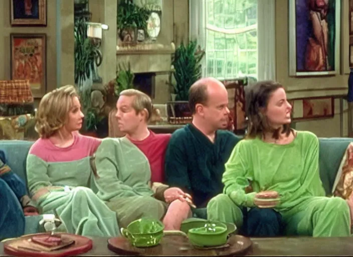 Prompt: the episode of Frasier where everyone gets covered with nickelodeon slime hd