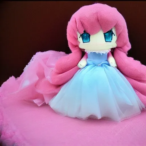 Image similar to cute fumo plush of a girl in a wedding dress, pink and blue, anime girl