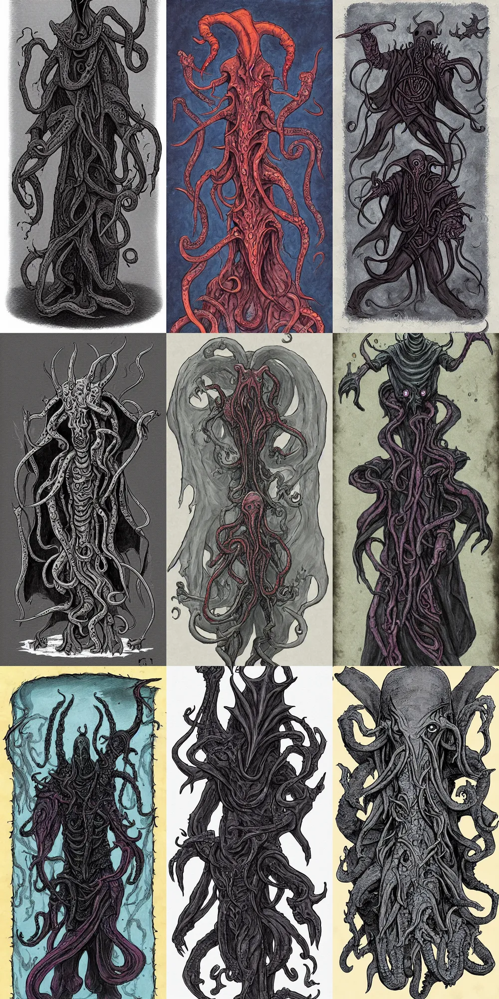 Prompt: Illithid (mind flayer), D&D monster manual, in the style of Goya