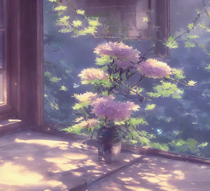 Image similar to a beautiful still life painting by Makoto Shinkai; extraordinary masterpiece!!!!!