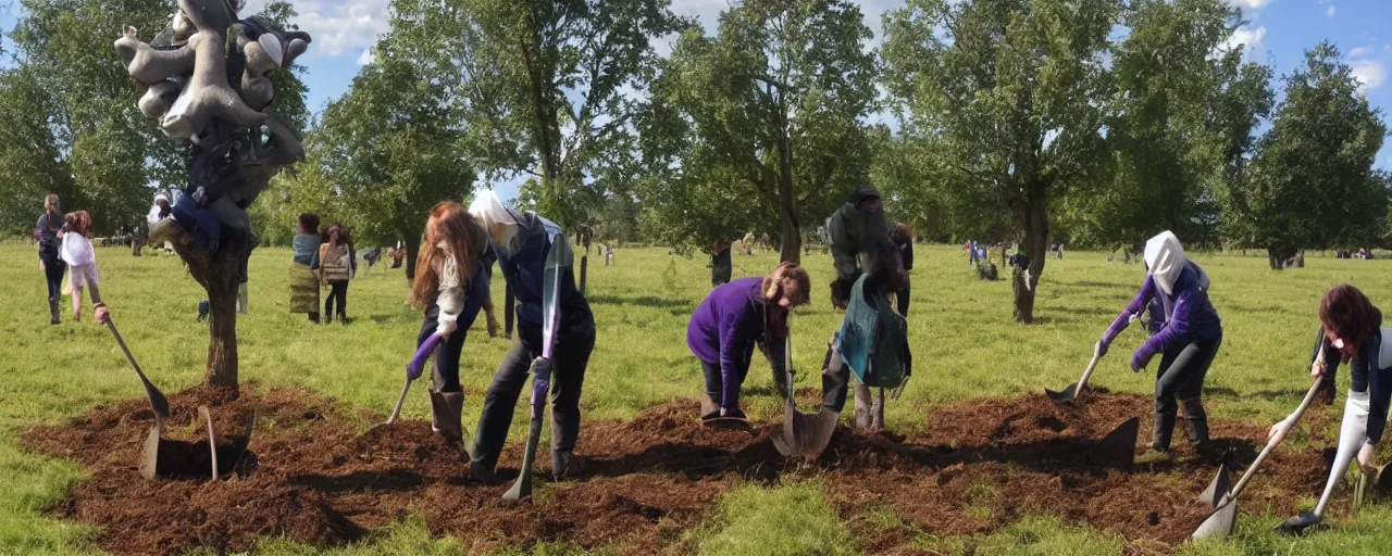 Image similar to Anthropomorphic tree planting humans in a field