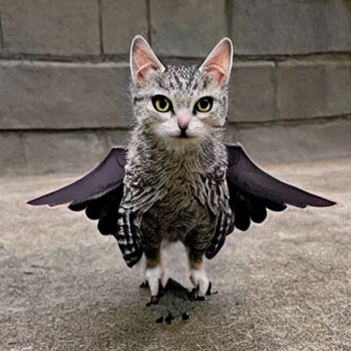 Image similar to cat owl hybrid spreading wings