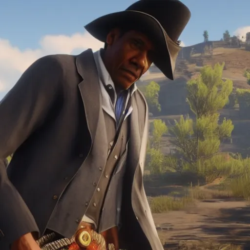 Prompt: Film still of Barack Obama, from Red Dead Redemption 2 (2018 video game)