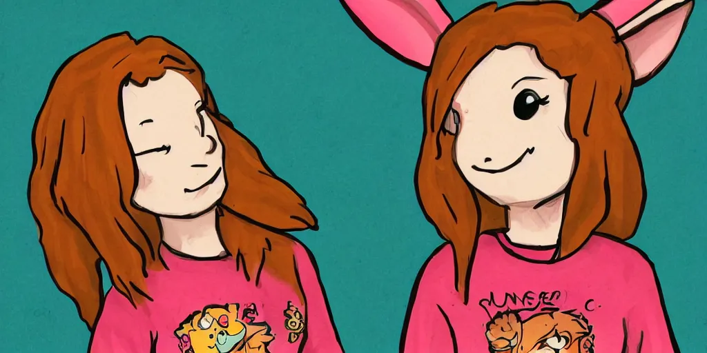 Image similar to women, ginger, cartoon, sweatshirt, concept art, concept art, bunny ears,