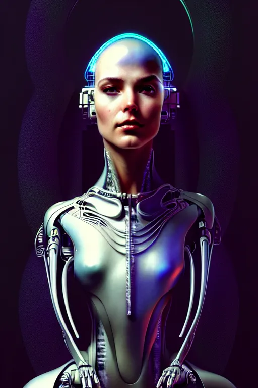 Prompt: ultra realistic, beautiful cyborg woman, sci-fi, fantasy, cyberpunk, intricate, elegant, highly detailed, digital painting, octane render, artstation, concept art, smooth, sharp focus, illustration, art by artgerm and vincent di fate and h.r. giger and michael welan and greg rutkowski and alphonse mucha