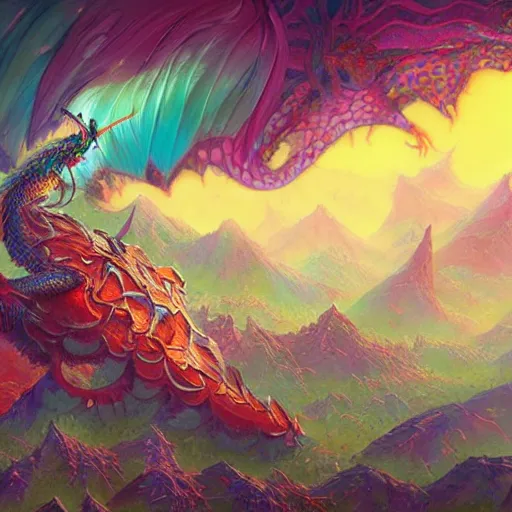 Image similar to psychedelic concept art painting of a dragon landscape made of thousands of dragons, realistic, detailed, cel shaded, in the style of makoto shinkai and moebius and peter mohrbacher and anton fadeev