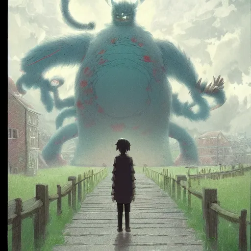 Image similar to Wide shot of Whomst the friendly demon, by Studio ghibli and greg rutkowski