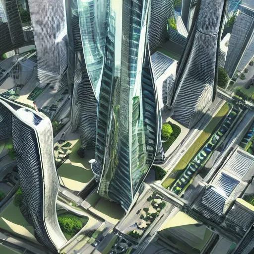 Prompt: futuristic eco city view between skyscrapers