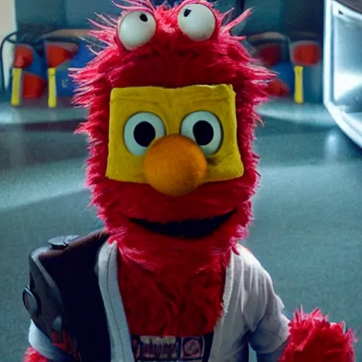 Prompt: Elmo in the movie Fight Club, ultra realistic, highly detailed