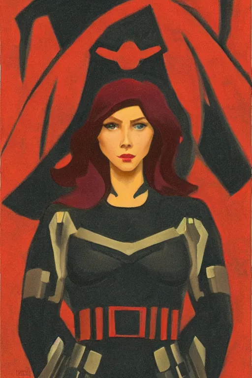 Image similar to black widow ( natasha romanova ), marvel, artwork by nicholas roerich,