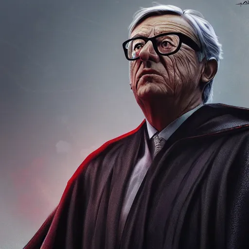 Image similar to Jean-Claude Juncker as a sith lord, post-apocalyptic, Munich, wlop, artstation