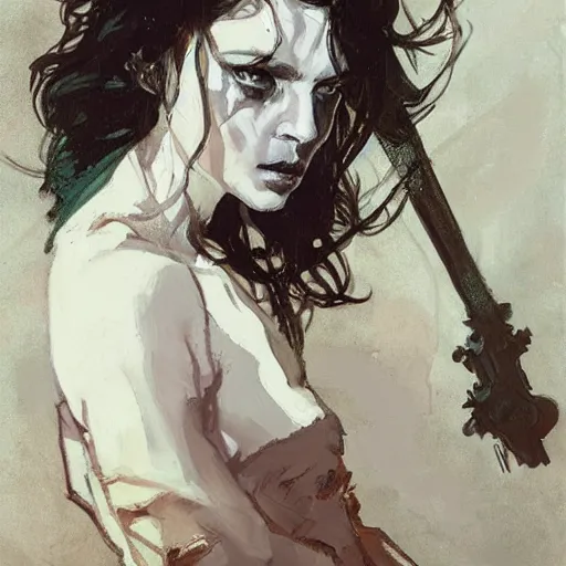 Image similar to jennifer connolly as john snow, intricate, elegant, highly detailed, greg manchess, mucha, liepke, ruan jia, jeffrey catherine jones, ridley scott